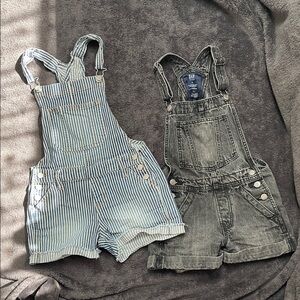 GAP Kids Striped Blue & Washed Black Denim Short Overalls